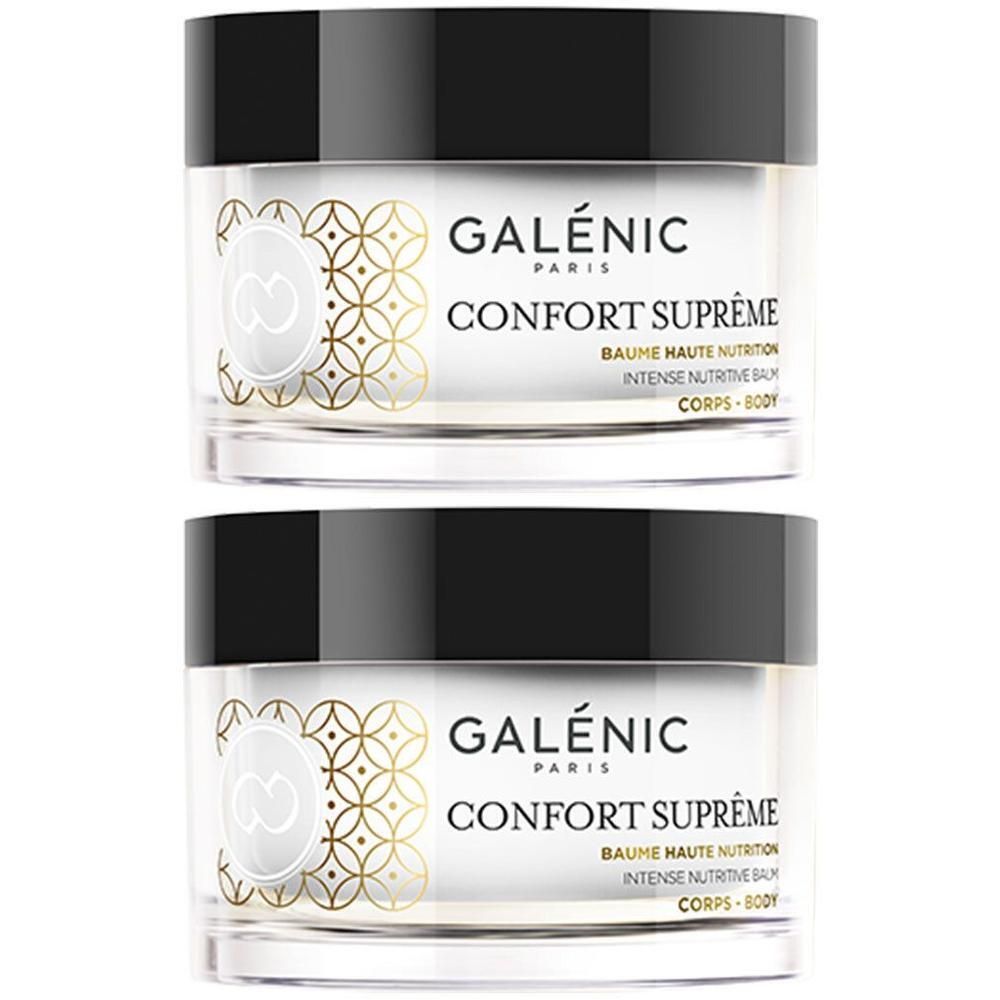 Due vasetti GALÉNIC Confort Supreme con tappo nero ed etichetta oro-bianco.