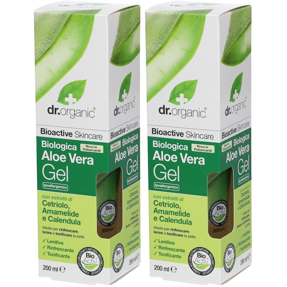 Dr. Organic Aloe Vera Gel con cetriolo, amamelide e calendula. Confezione da 200 ml.