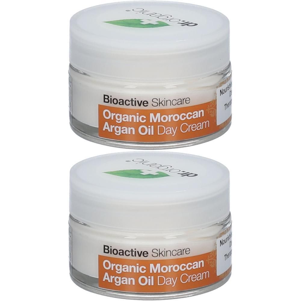 Due barattoli di Bioactive Skincare Crema Giorno Olio Argan Biologico.