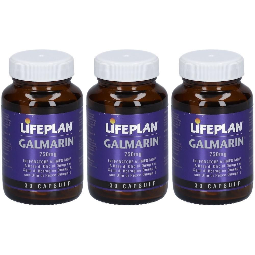 Tre flaconi di LIFEPLAN® Galmarin® 750mg, 30 capsule.
