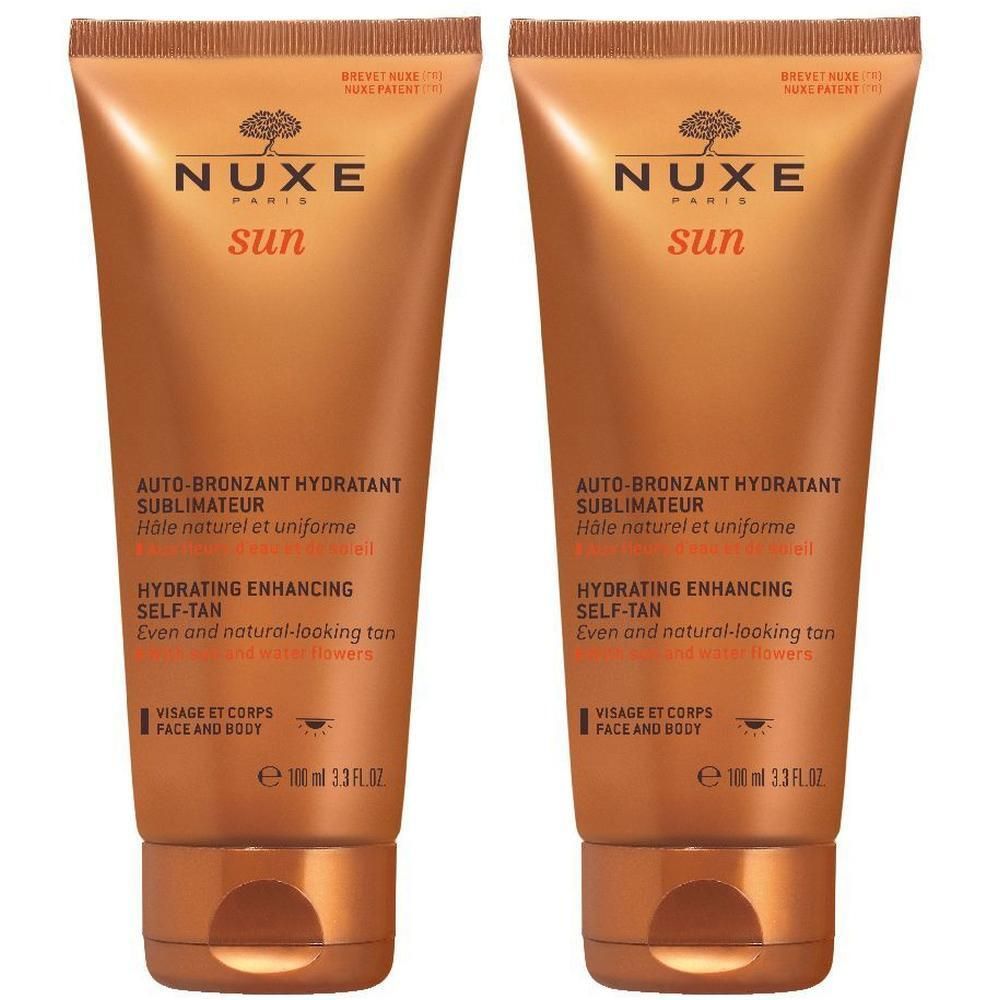 Due tubetti Nuxe Sun autoabbronzante idratante da 100 ml.