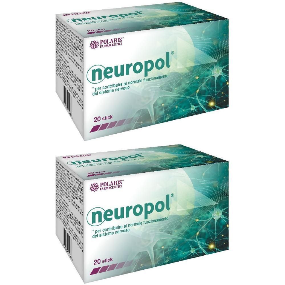 Due confezioni di Neuropol 20 Stick con illustrazione del sistema nervoso.