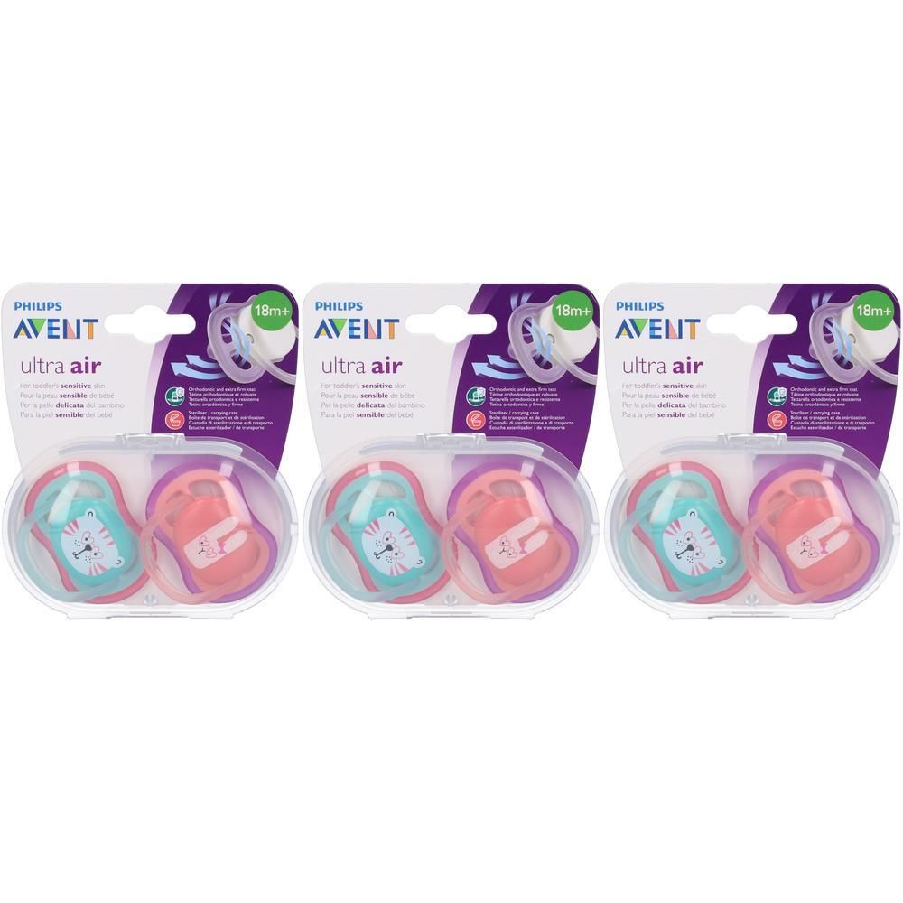 Avent Succhietti Ultra Air 18M+ Femmina Giraffa-Riccio 2 Pezzi