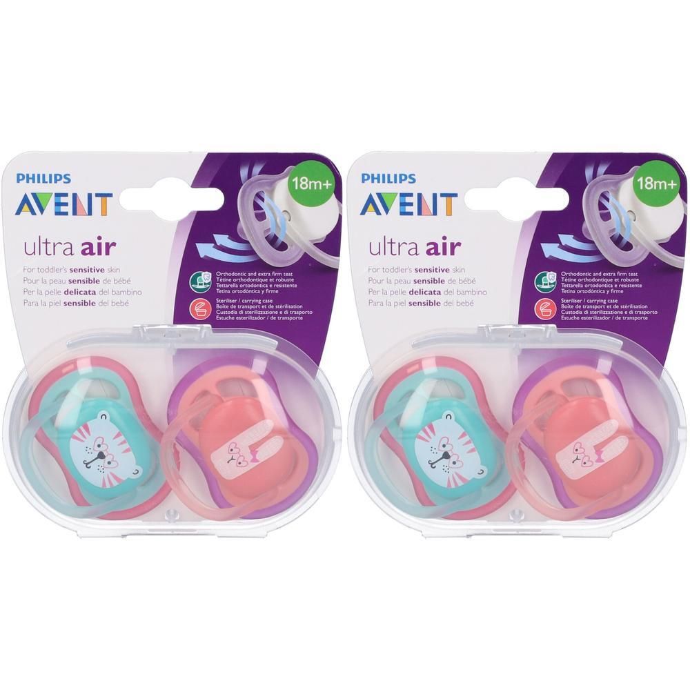 Avent Succhietti Ultra Air 18M+ Femmina Giraffa-Riccio 2 Pezzi