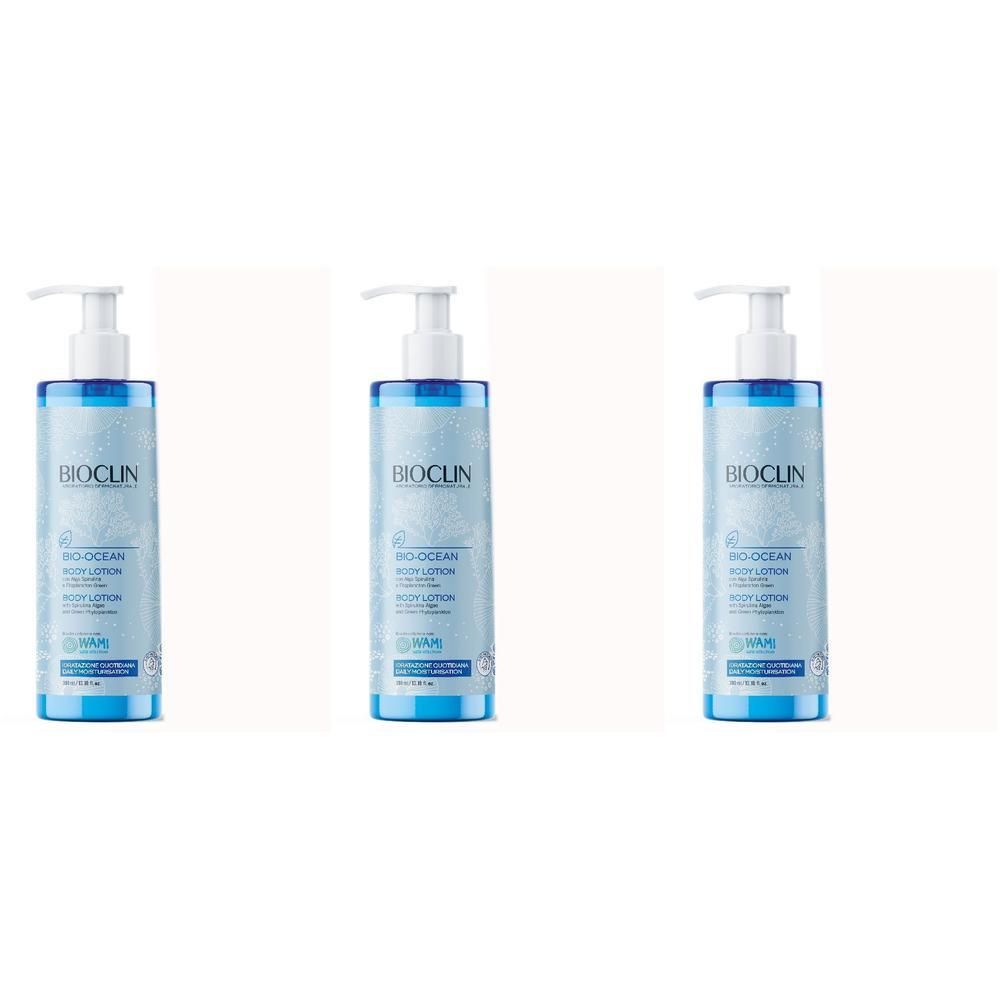 Tre flaconi BIOCLIN Bio-Ocean Body Lotion con dispenser a pompa.