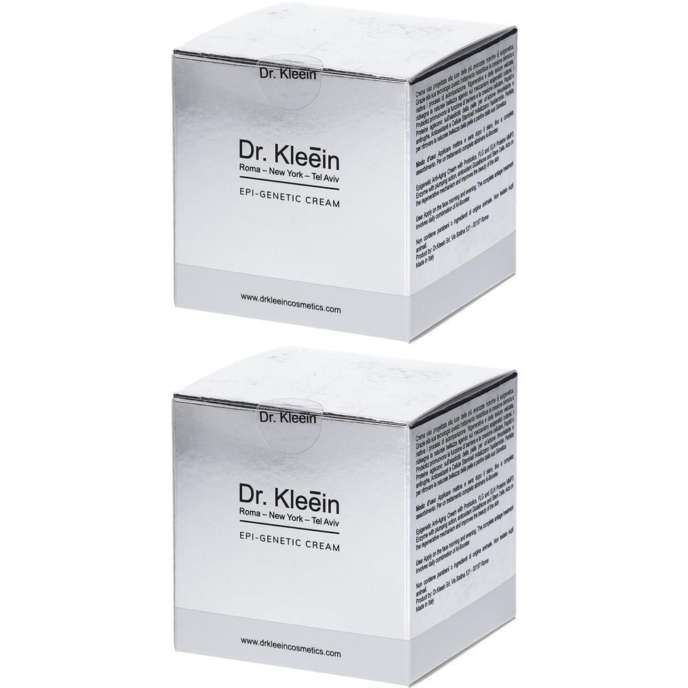 Due scatole di Dr. Klein Epi-Genetic Cream con scritte argentate e bianche.