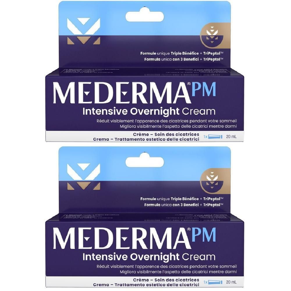 Due confezioni di MEDERMA PM Intensive Overnight Cream, viola e azzurro.