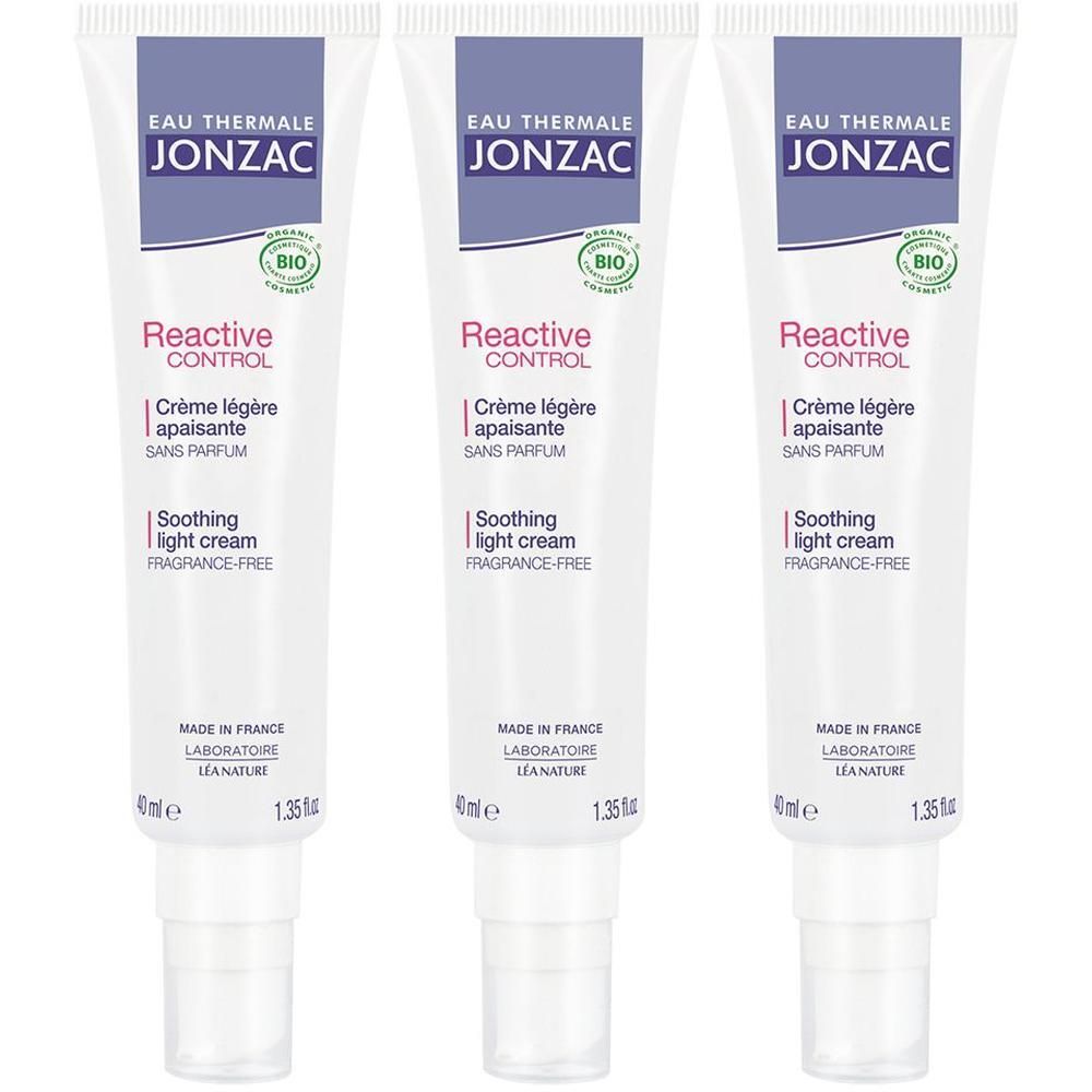 Tre tubetti di Eau Thermale Jonzac Emulsione Leggera Alta Tolleranza Reactive, 40ml.