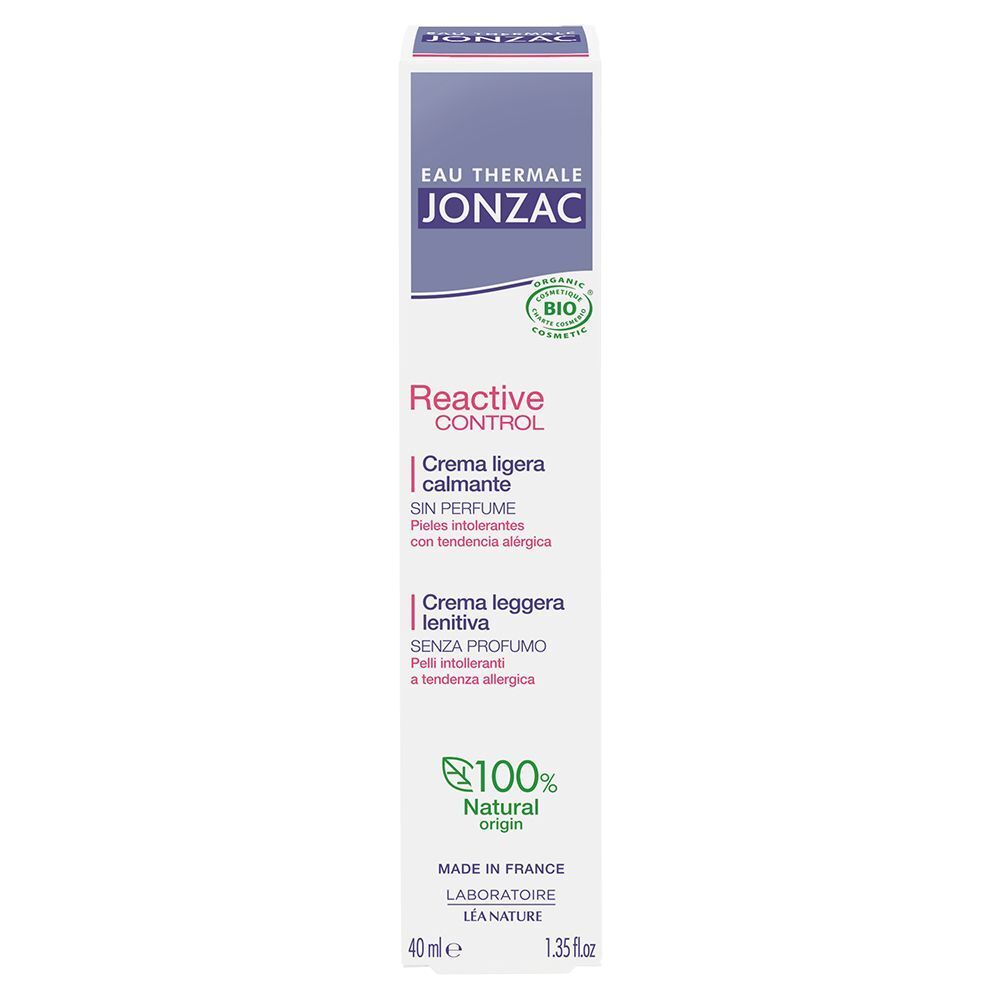 Confezione di Eau Thermale Jonzac Emulsione Leggera Alta Tolleranza Reactive, 40ml, con sigillo Bio.