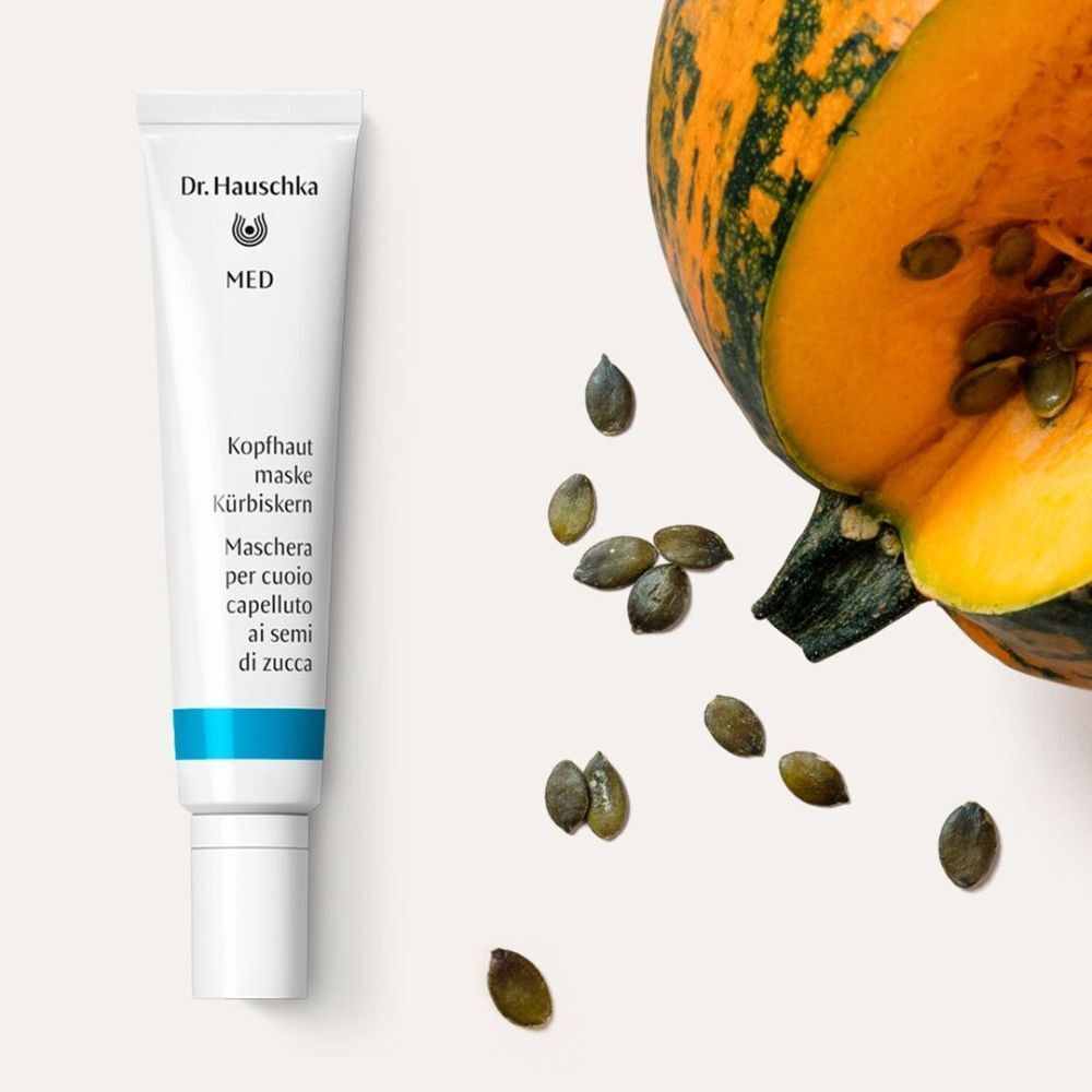 Tubo Dr. Hauschka MED Maschera per cuoio capelluto ai semi di zucca con zucca e semi.
