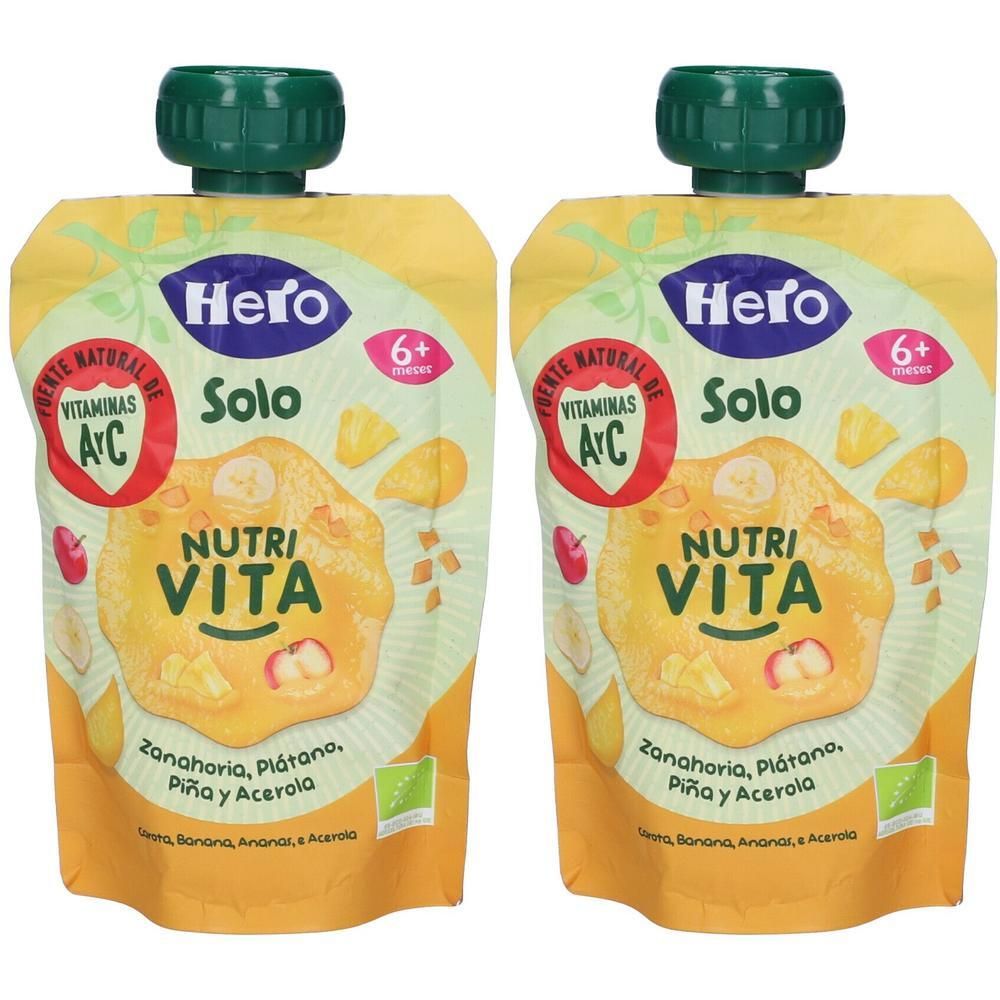 Due sacchetti Hero Nutri Vita Solo con carota, banana, ananas e acerola.