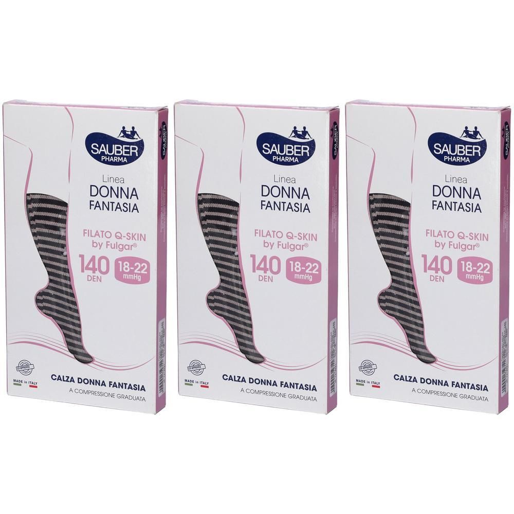 Calza Sauber Donna Qskin 140DEN a Righe Biscotto Nero Taglia L/Xl