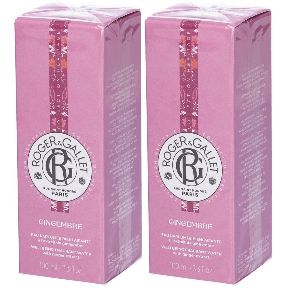 Due scatole ROGER&GALLET Gingembre Eau Parfumee Bienfaisante, 100 ml.