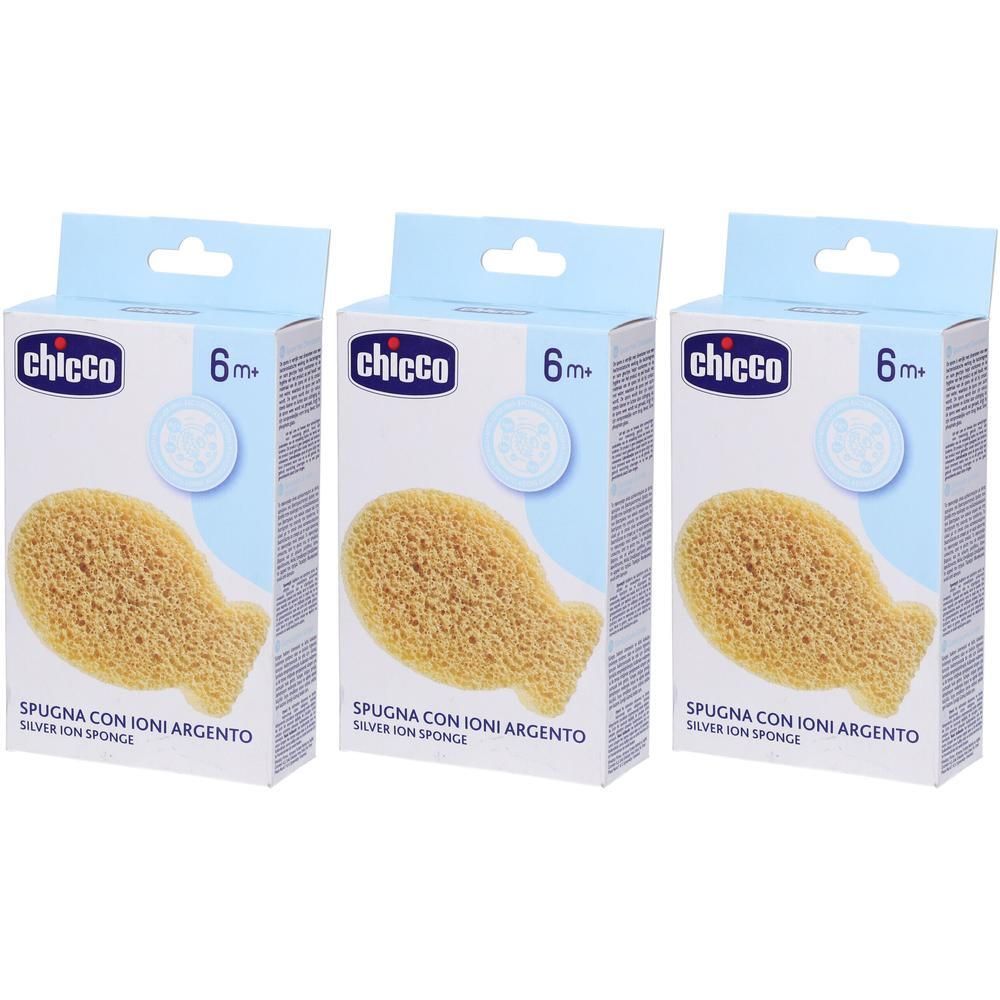 Tre spugne Chicco a forma di pesce con ioni d'argento, 6m+.