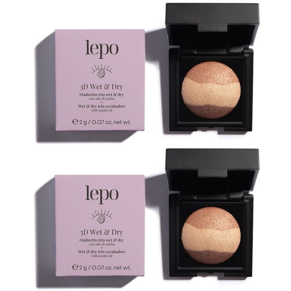Trio ombretto Lepo 3D Wet & Dry, Ombretto, con olio di jojoba. Due colori, oro e bronzo.
