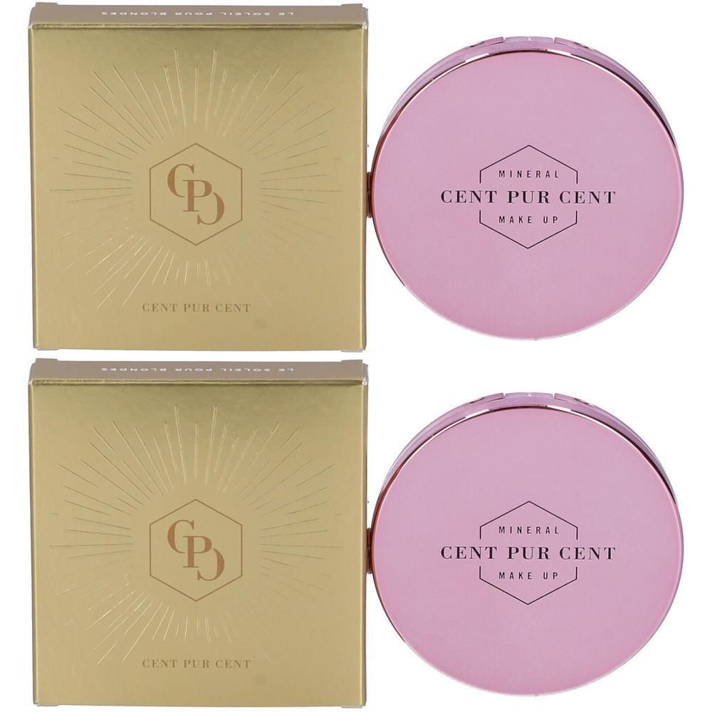 Due scatole dorate e due ciprie compatte rotonde rosa con scritta "CENT PUR CENT MAKE UP".