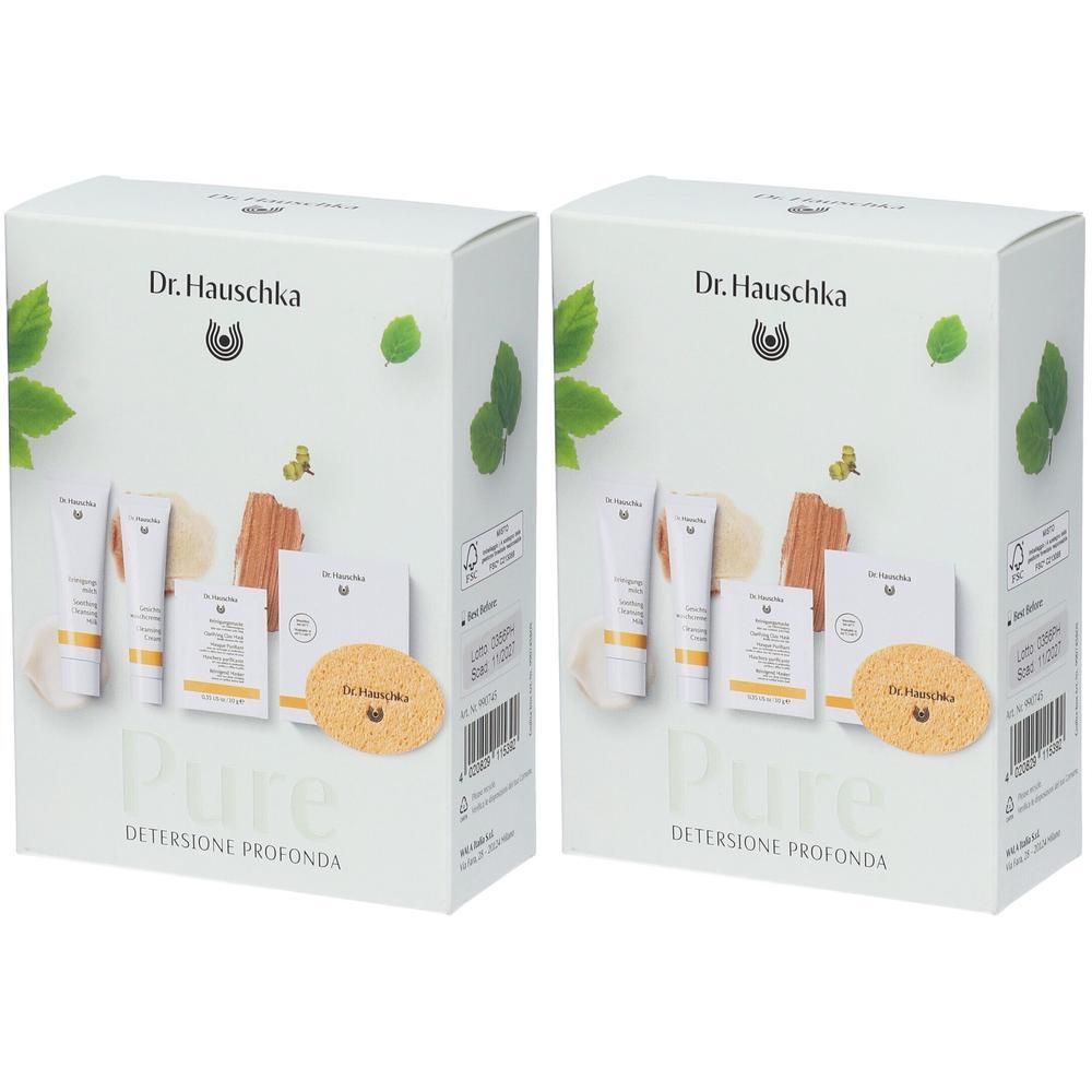 Dr. Hauschka Discovery Kit: Latte detergente, Crema detergente, Maschera purificante e spugnetta.