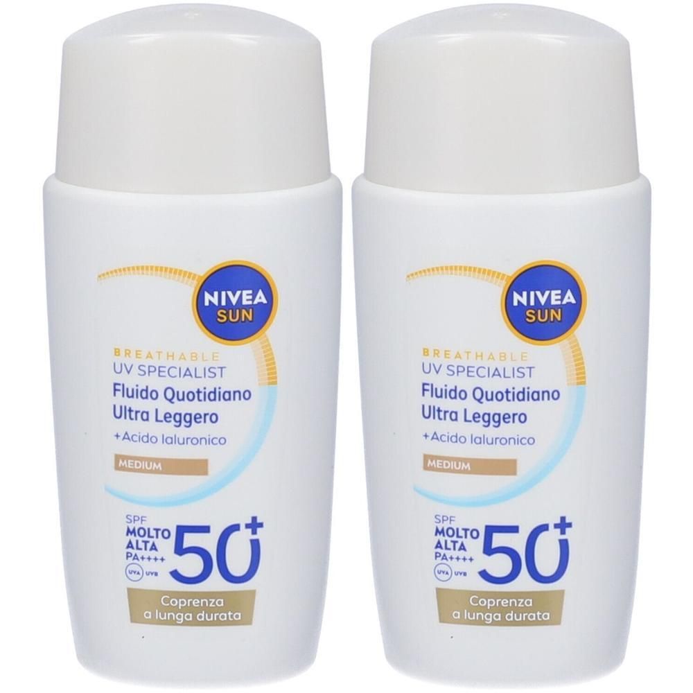 Due flaconi Nivea Sun protezione solare SPF 50+.
