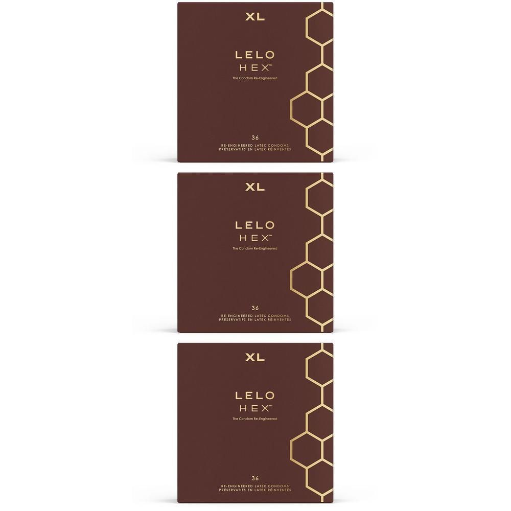 Tre confezioni di Lelo HEX Preservativi Respect XL, 36 pezzi.