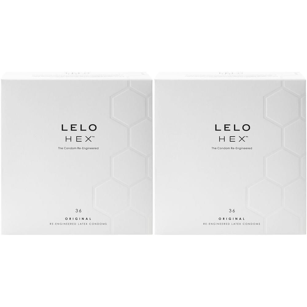Due confezioni di preservativi Lelo HEX Original, 36 unità ciascuna.