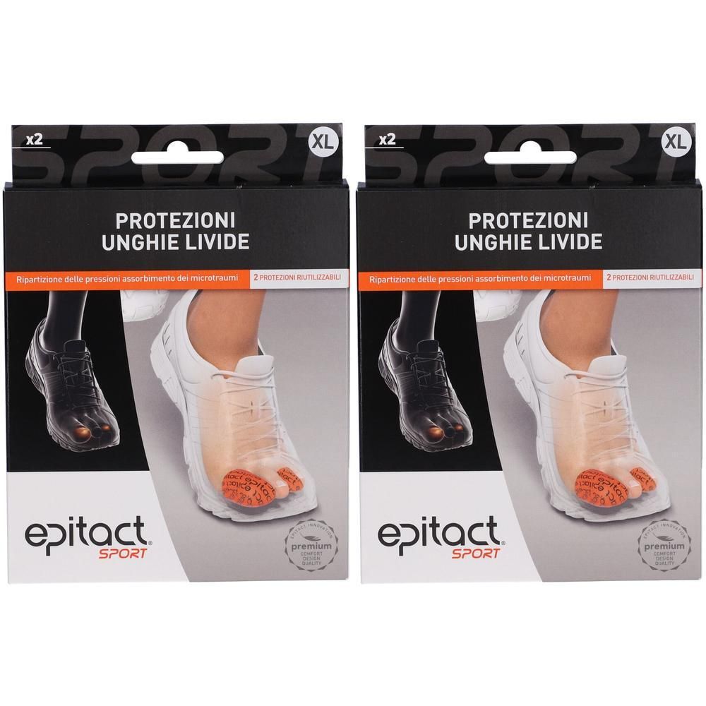 Due confezioni Epitact Protezioni Unghie Lividi XL, nero e bianco, per unghie blu.