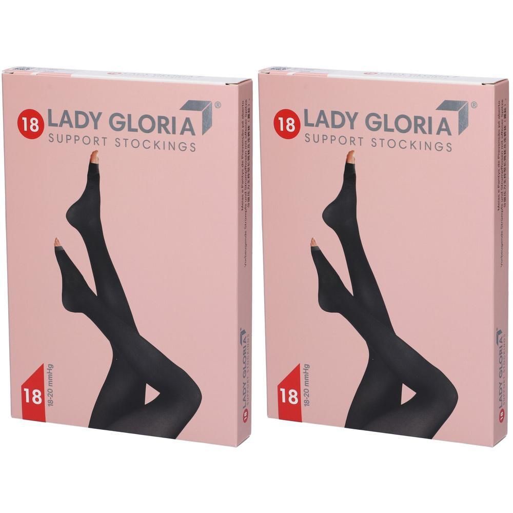 Due confezioni di calze a compressione graduata Lady Gloria, punta aperta, nere, taglia 18.