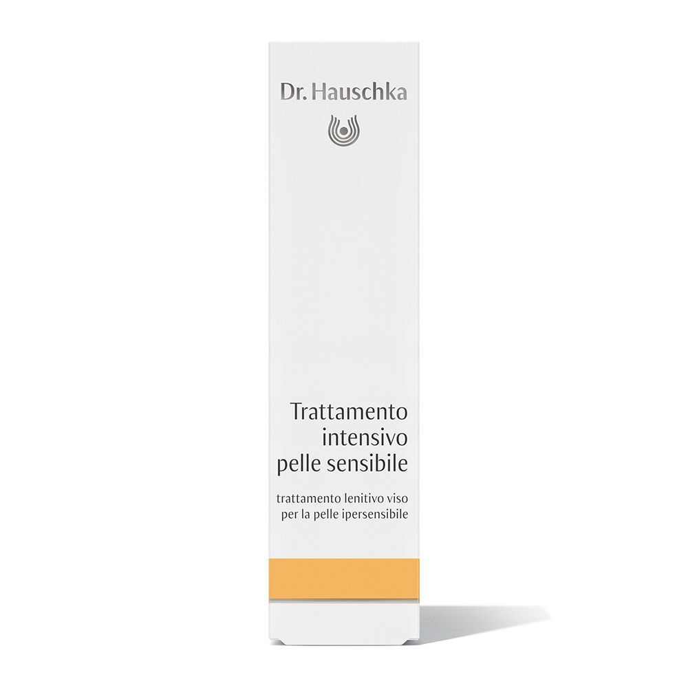 Confezione Dr. Hauschka Trattamento Intensivo Pelle Sensibile, bianca con banda arancione.