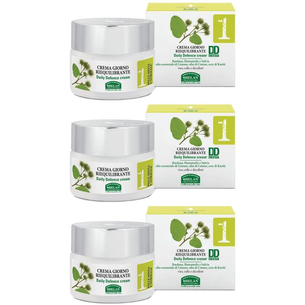 Tre vasetti e scatole di Linea 1 Crema Giorno Riequilibrante, crema quotidiana riequilibrante.