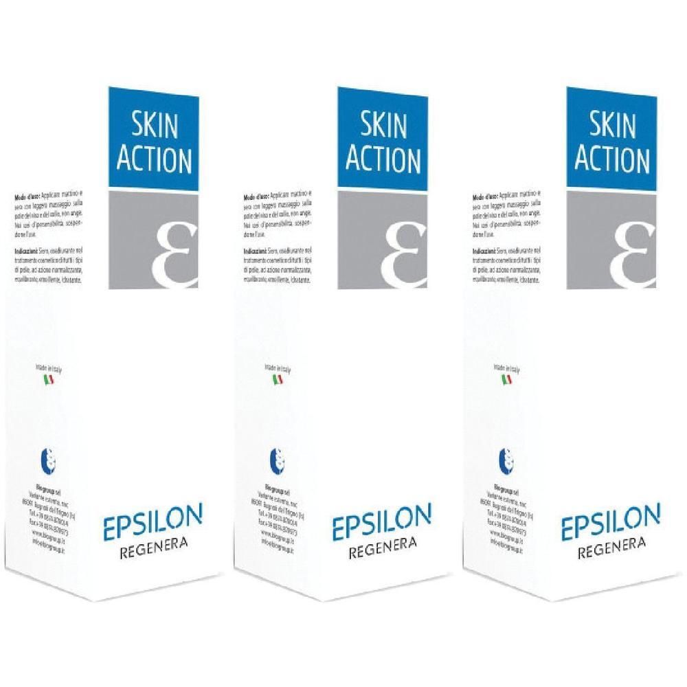 Tre scatole bianche con scritta "Skin Action Epsilon Regenera".