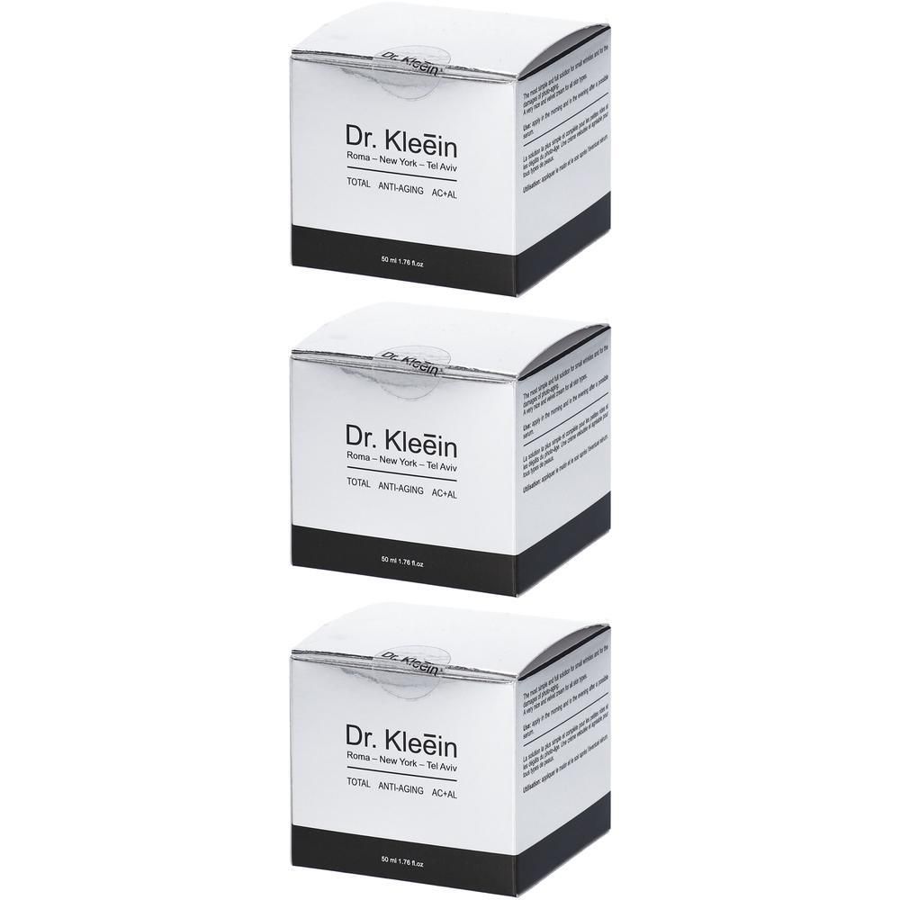 Tre scatole bianche con stampa nera, Dr. Klein TOTAL ANTIAGING AC+AL.