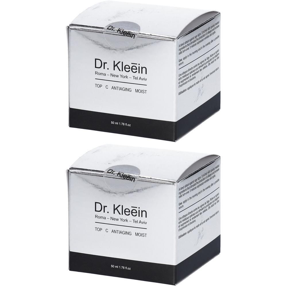 Due confezioni di crema Dr. Kleein TOP C ANTIAGING MOIST, argentate con scritte nere.