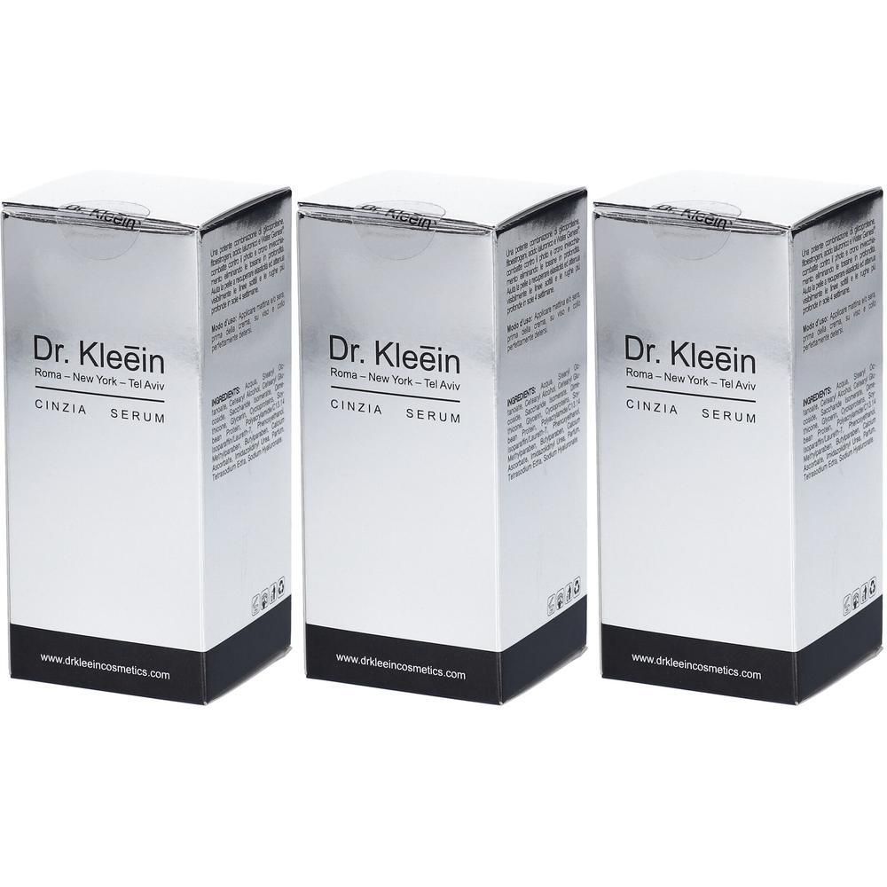 Tre scatole di Dr. Kleein CINZIA SERUM argentate e nere.