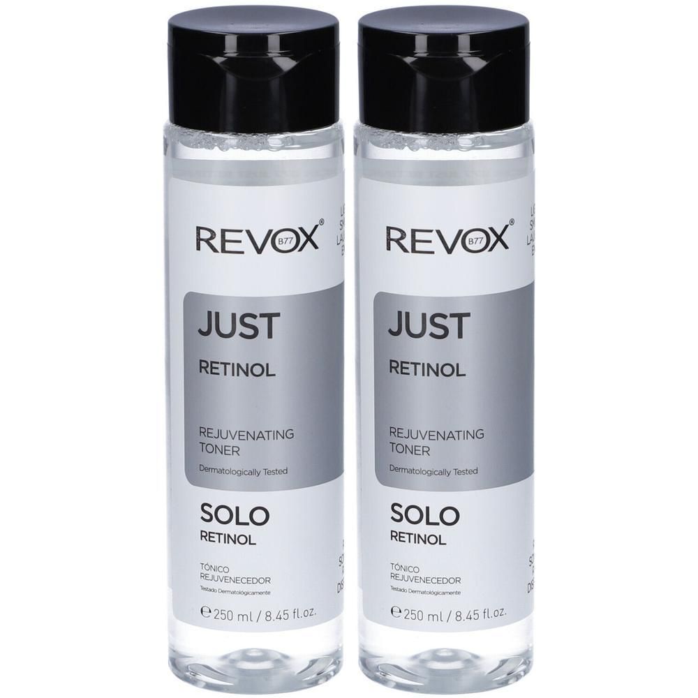 Due flaconi di Revox B77 Just Retinol Rejuvenating Toner, 250 ml ciascuno.