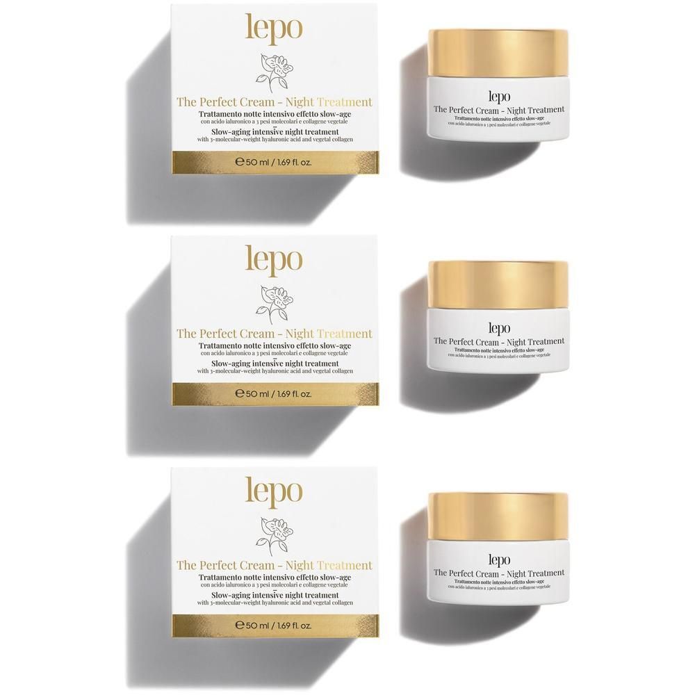 Tre barattoli e scatole Lepo The Perfect Cream Night Treatment.