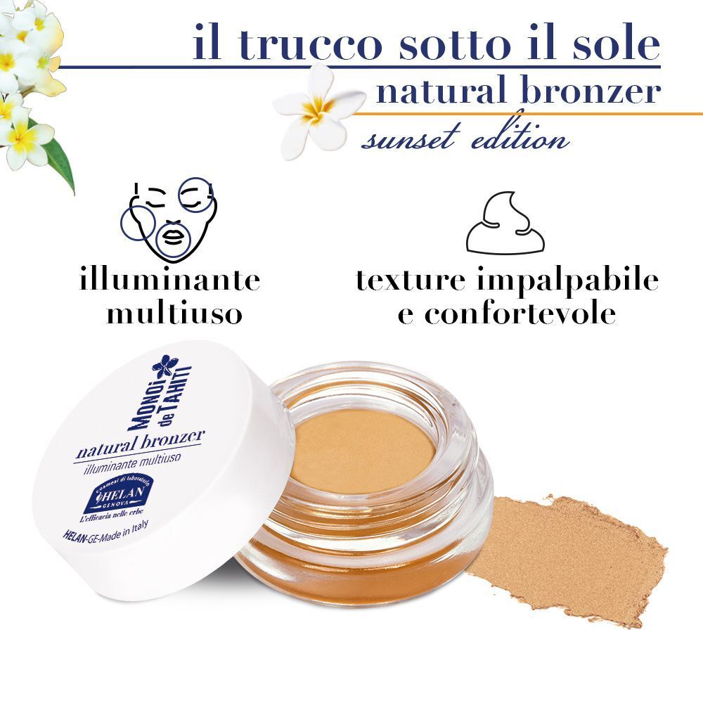 Bronzer naturale 'sunset edition' in vasetto di vetro. Poudre bronzante color terra.