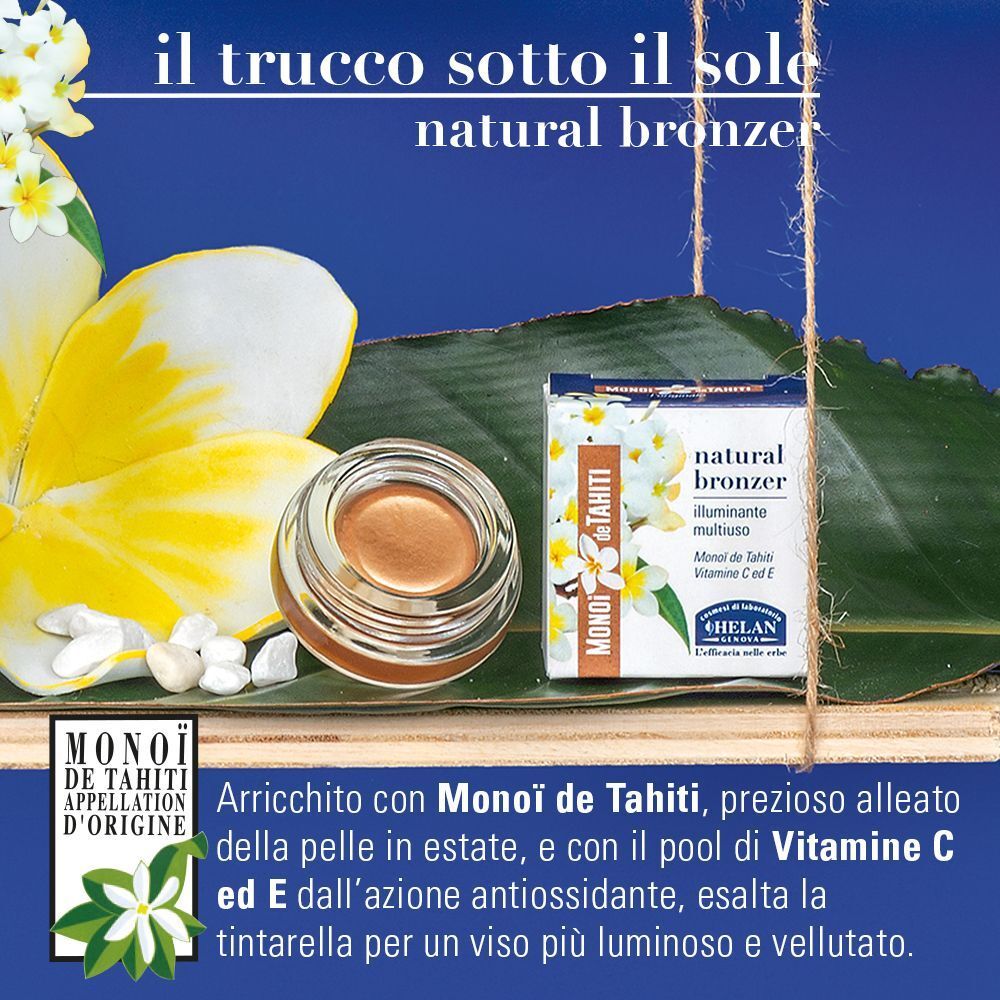 Un vasetto di crema color bronzo e una scatola con la dicitura 'natural bronzer'.