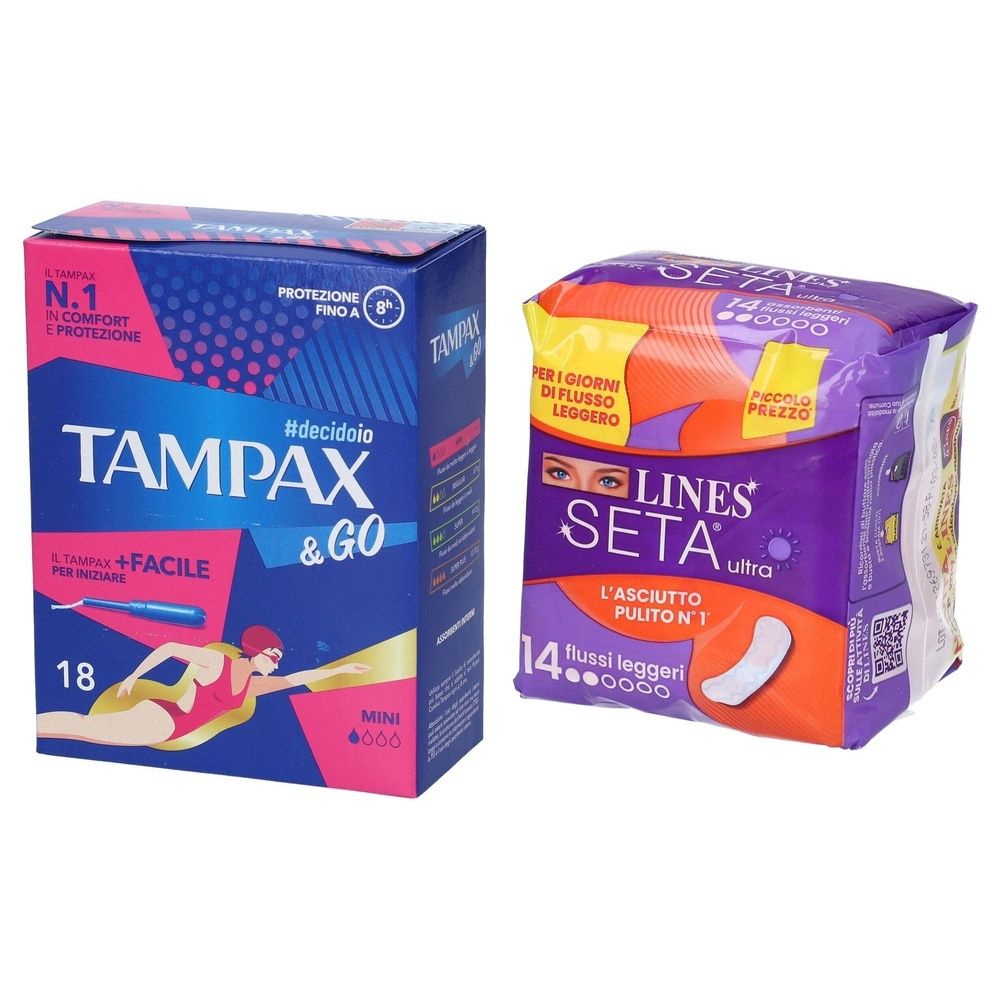 LINES Seta Ultra Flussi Leggeri + Tampax &Go Mini