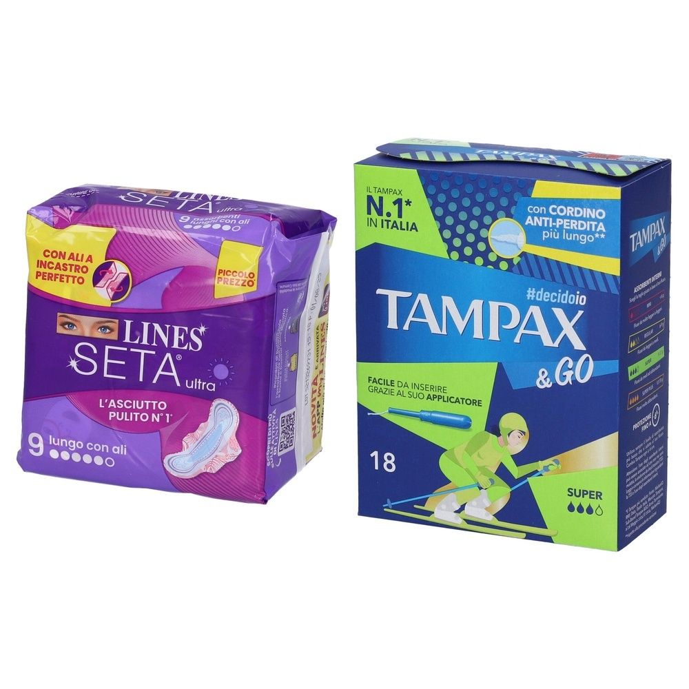 LINES Seta Ultra Lungo con Ali + Tampax &Go Super