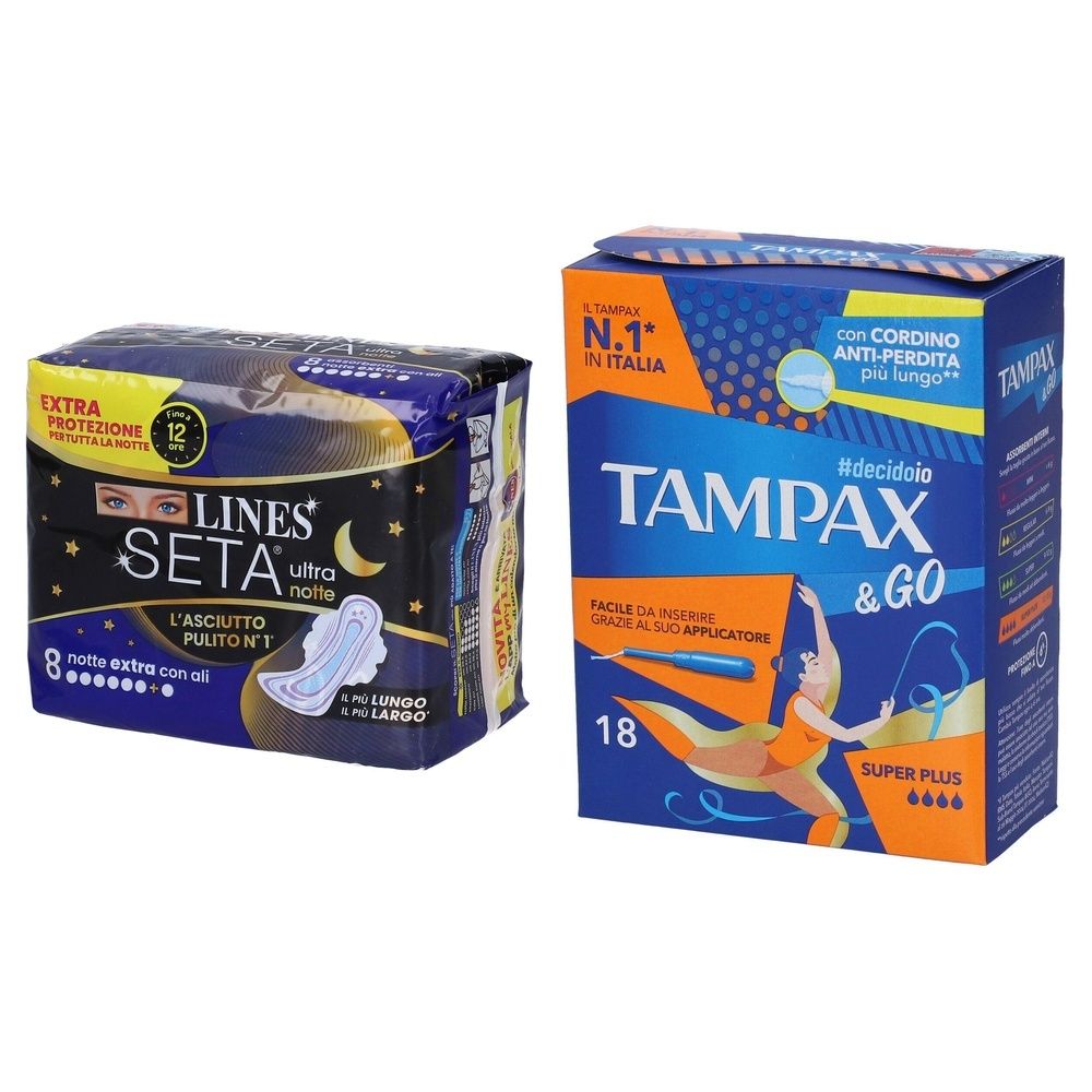 LINES Seta Ultra Extra con Ali + Tampax &Go Super Plus