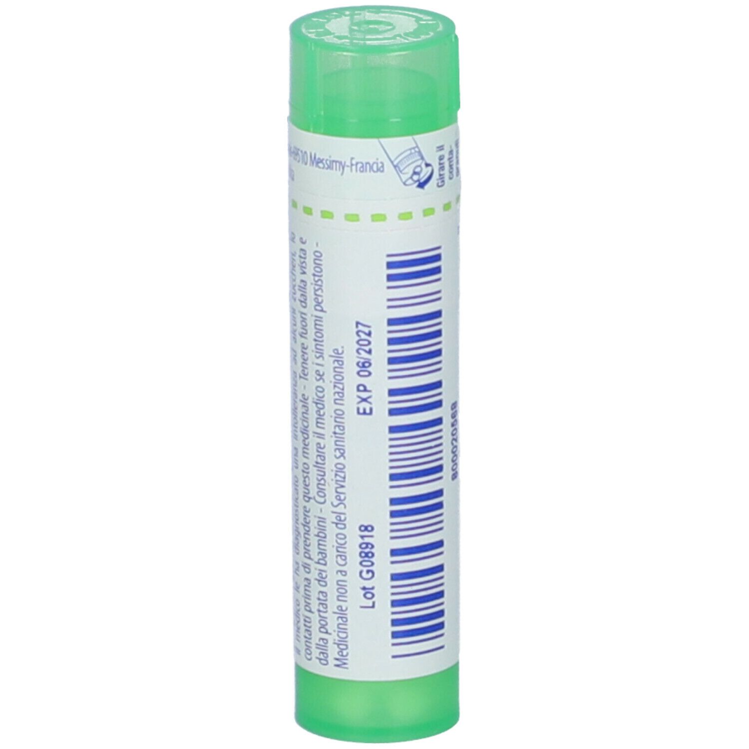 Tubo verde con etichetta bianca. Scritta: EXP 06/2027, Lot G08818.