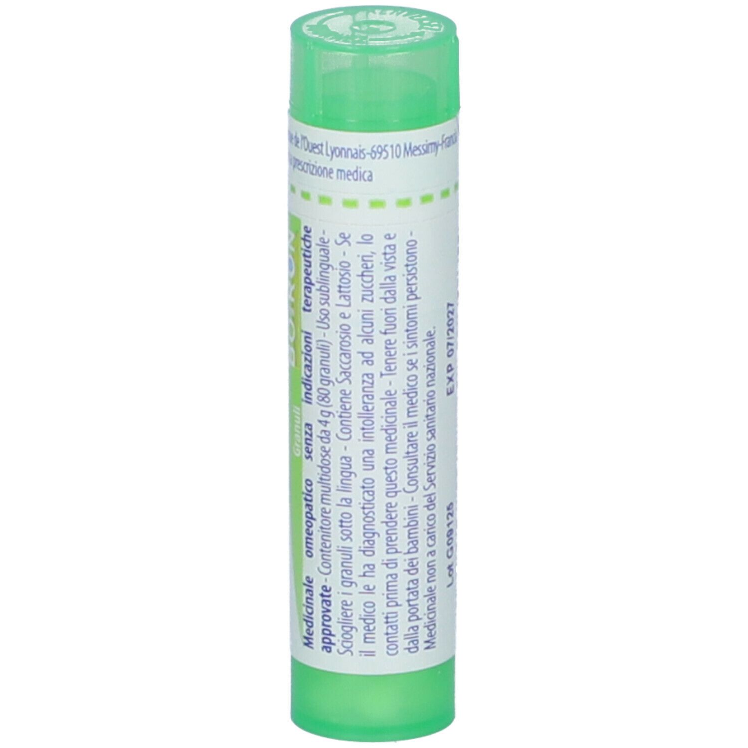 Confezione cilindrica, tappo verde. Scritta: Argentum nitricum, 5 ch. Ulteriori informazioni testuali.
