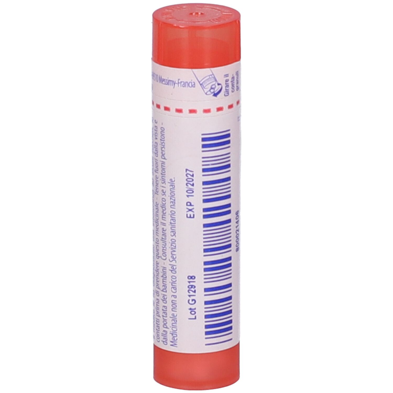 Confezione cilindrica di Borax 7 ch Granuli. Tappo rosso. Etichetta con data di scadenza e testo.