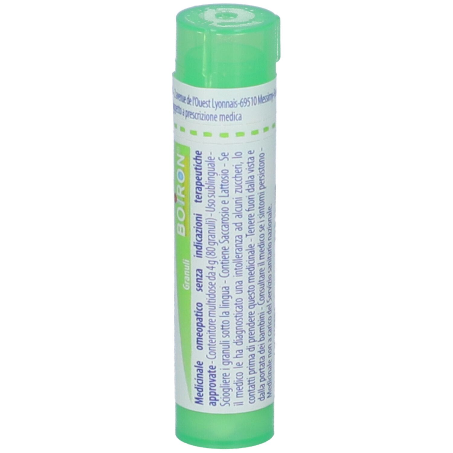 Tubo verde con etichetta bianca. Scritta: Calendula officinalis, 5 ch, BOIRON. Confezione del prodotto.