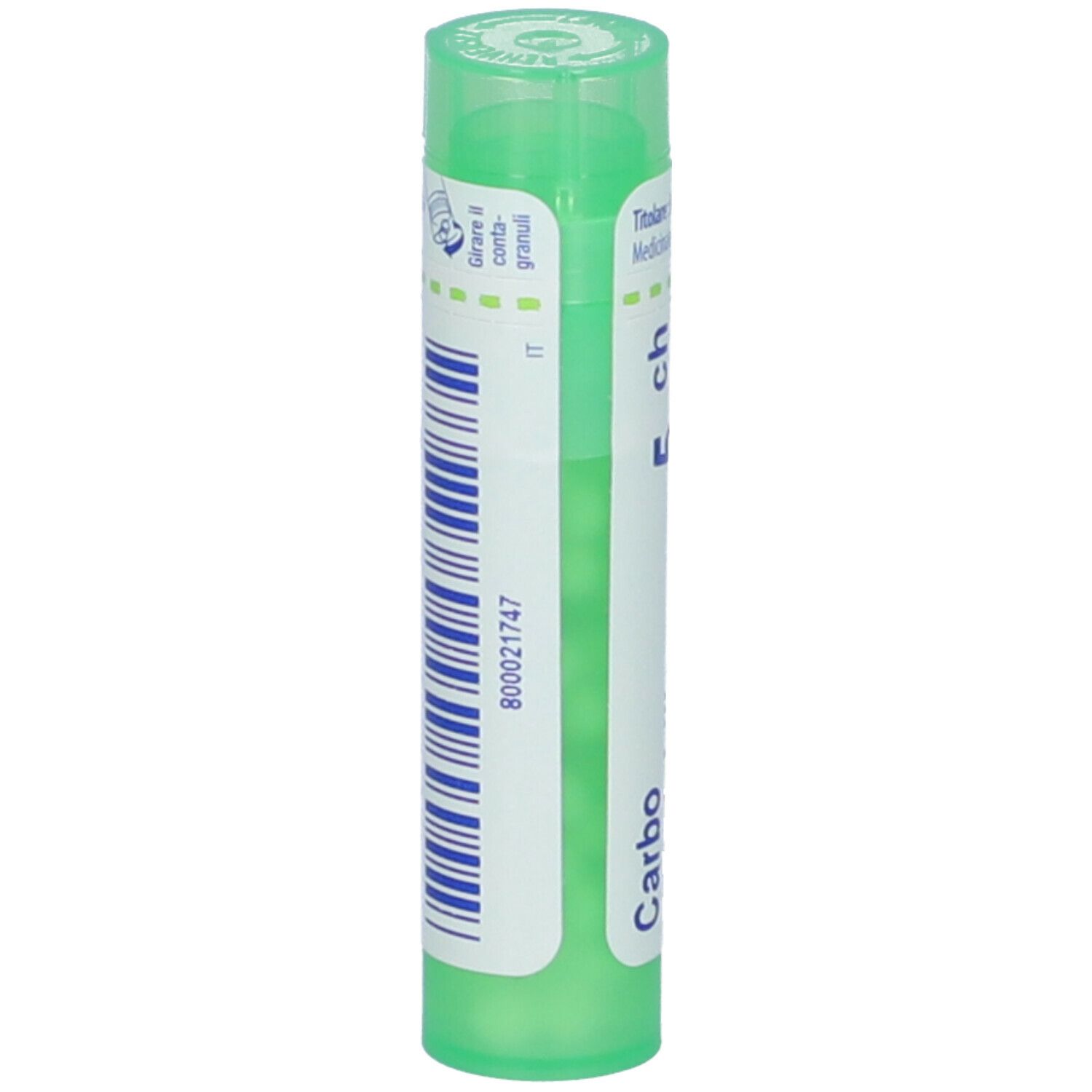 Tubo verde con etichetta bianca. Scritta: Carbo, 5 ch. Sul lato: 800021747.