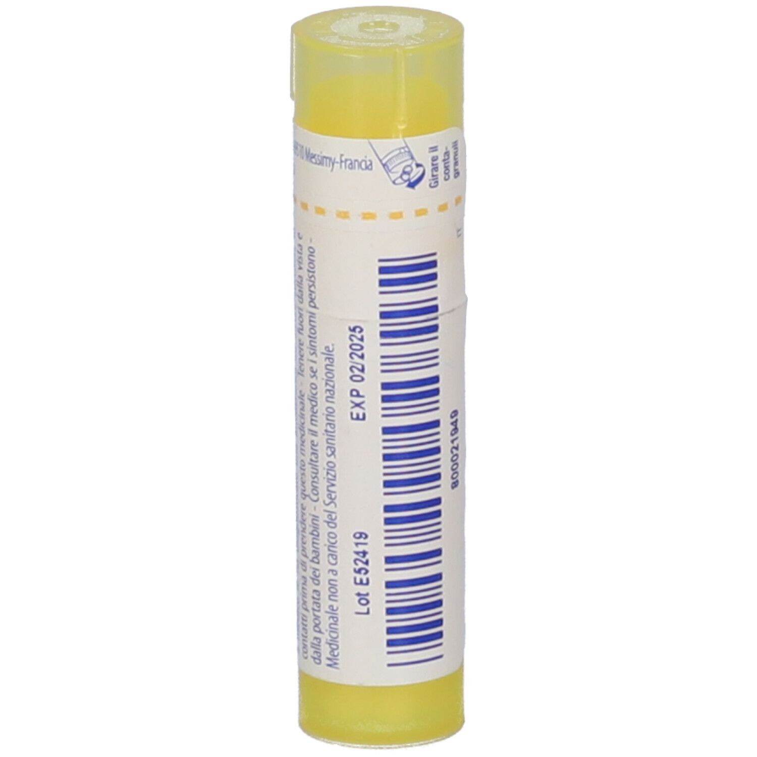 Tubo giallo con etichetta bianca. Scritta: China rubra 4 ch, EXP 02/2025.