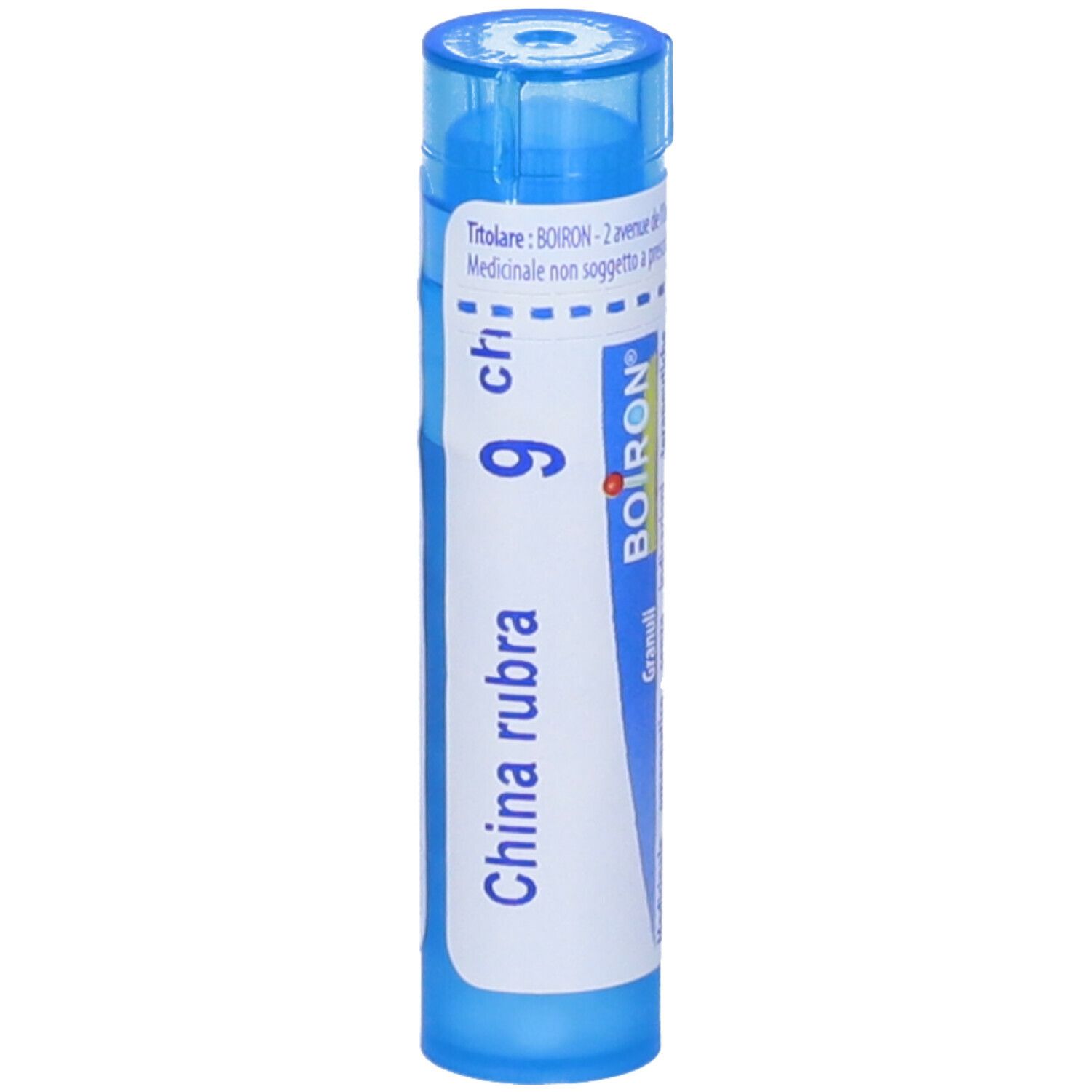 Tubo blu con "China rubra 9 ch" e logo BOIRON.