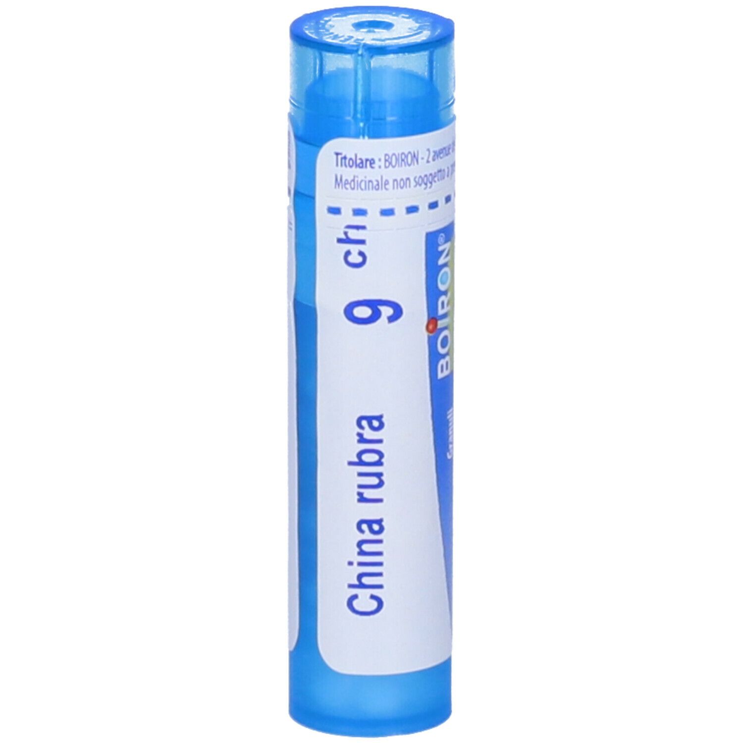 Tubo blu con testo, scritta "China rubra", Scad. 01/2027.