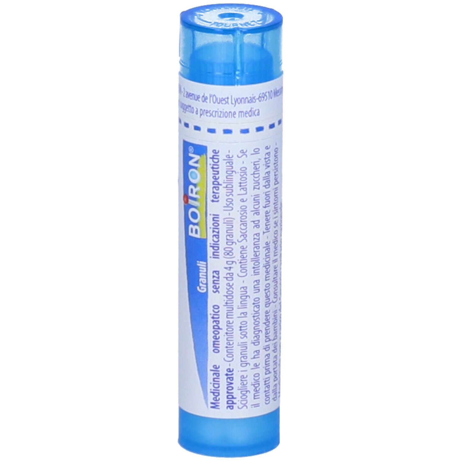 Tubo blu con "China rubra 9 ch" e logo BOIRON.