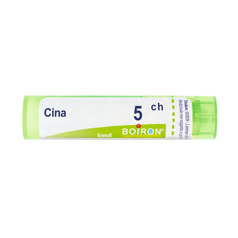 Confezione cilindrica di BOIRON® Cina 5 ch Granuli. Etichetta bianca con nome e dosaggio.
