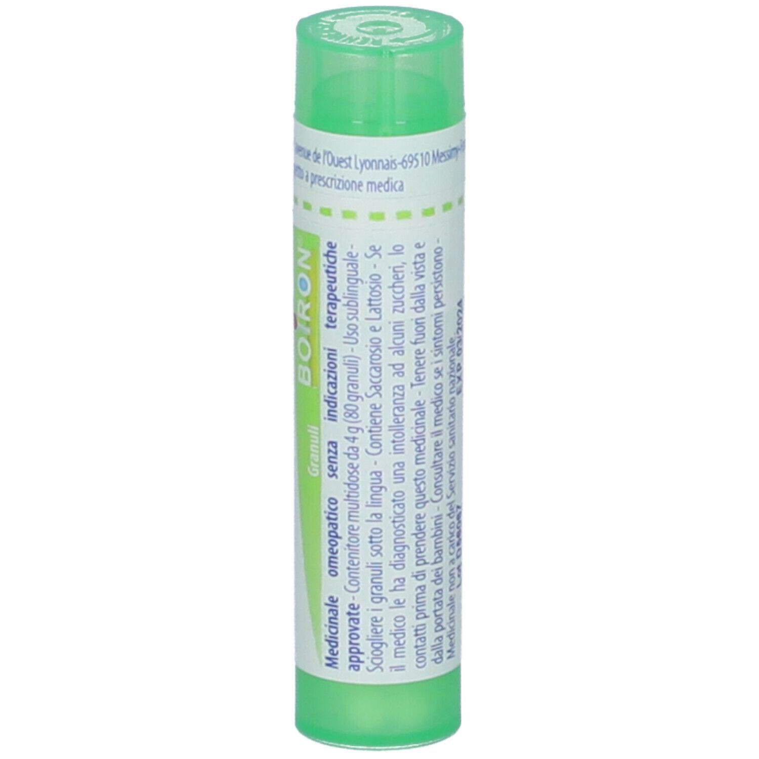 Confezione cilindrica BOIRON® Cina 5 ch Granuli. Tappo verde. Etichetta con informazioni e logo.